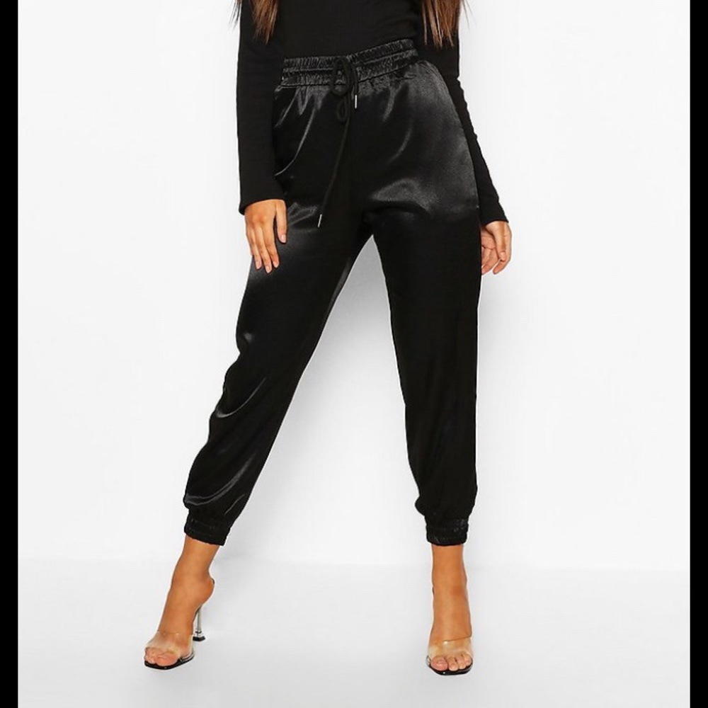 Black Satin Joggers